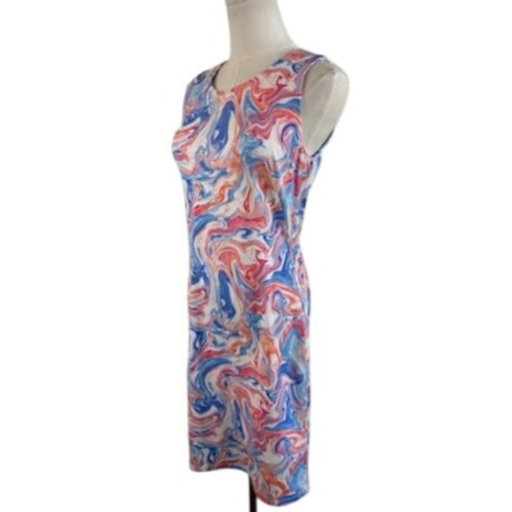 J.Mclaughlin Sleeveless Marblehead Sheath Dress Blue Coral Pink Size XS - Picture 2 of 7